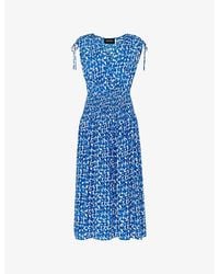 Whistles - Abstract-Print Shirred-Panel Woven Midi Dress - Lyst