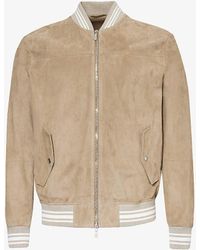 Eleventy - Stand-collar Ribbed-trim Suede Jacket - Lyst