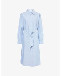 Polo Ralph Lauren - Logo-Embroidered Belted Cotton Midi Shirt Dress - Lyst