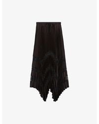 Claudie Pierlot - Pleated Lace-Embroidered Satin Midi Skirt - Lyst