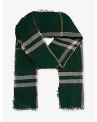 Burberry - Giant Check Fringed-trim Wool Scarf - Lyst