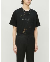 Givenchy Distressed Logo-print Cotton-jersey T-shirt - Black