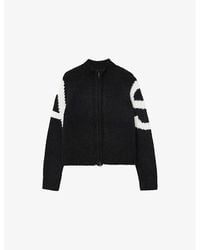 AllSaints - Sylvie Logo-Print Zip-Up Stretch Alpaca-Blend Cardigan - Lyst