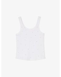 Sandro - Rhinestone-Embellished Round-Neck Stretch-Cotton Tank Top - Lyst
