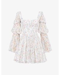 House Of Cb - Sancia Puff-sleeve Floral-print Woven Mini Dress - Lyst