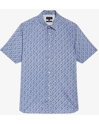 Ted Baker - Geometric-pattern Short-sleeve Stretch-cotton Shirt - Lyst