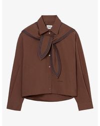 Claudie Pierlot - Scarf-Detail Brand-Embroidered Cotton-Poplin Shirt - Lyst