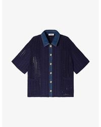 Sandro - Short-Sleeved Denim-Trim Crochet Cardigan - Lyst