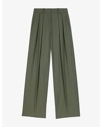 Maje - Pleated Wide-Leg Wool-Blend Trousers - Lyst