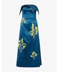 Erdem - Floral Embroidered Satin Midi Dress - Lyst