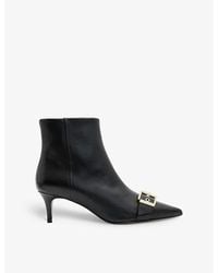 AllSaints - Rebecca Buckle-embellished Heeled Leather Ankle Boots - Lyst
