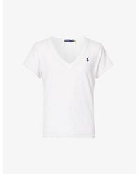 Polo Ralph Lauren - Logo-Embroidered V-Neck Cotton-Jersey T-Shirt - Lyst