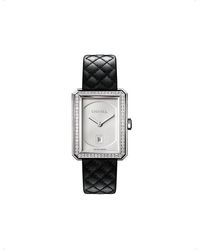 Chanel - H6402 Boy·friend Steel, Leather And 0.71ct Diamond Quartz Watch - Lyst