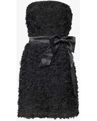 Amy Lynn - Floral-appliqué Bow-embellished Woven Mini Dress - Lyst