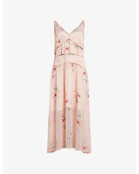 AllSaints - Kora Floral-print Stretch-woven Midi Dress - Lyst
