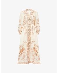 Zimmermann - Indra Plunge Linen Midi Dress - Lyst