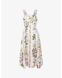 Phase Eight - Lucia Floral-Print Linen-Blend Midi Dress - Lyst