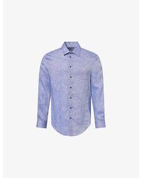 Emporio Armani - Long-Sleeve Classic-Collar Linen Shirt - Lyst