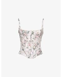 House Of Cb - Cadie Ribbon-Print Cotton Corset Top - Lyst
