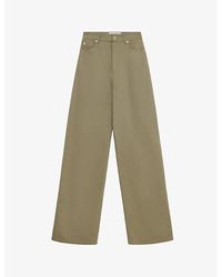 Loewe - High-rise Wide-leg Brand-patch Cotton-drill Trousers - Lyst