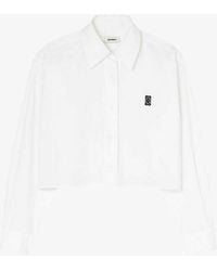 Sandro - Logo-embroidered Cropped Cotton Shirt - Lyst