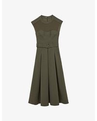 Reiss - Ava Belted-Waist Stretch-Woven Midi Dress - Lyst