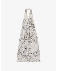 Reiss - Carla Palm-Print Linen Midi Dress - Lyst