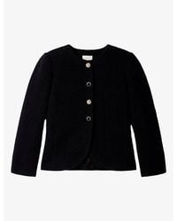 Sandro - Button-Embellished Round-Neck Tweed Jacket - Lyst