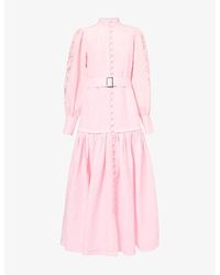 Mona Alshebil - Embroidered-Sleeve Belted Cotton Maxi Dress - Lyst