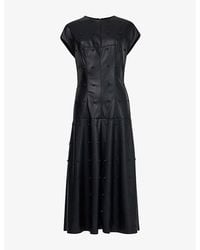 eem - Stud-Embellished Flared-Hem Faux-Leather Maxi Dress - Lyst