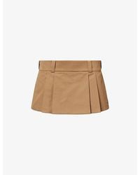 Miu Miu - Logo-Embroidered Pleated Cotton Mini Skirt - Lyst