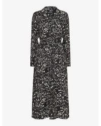 Whistles - Scribble Bouquet-Pattern Self-Tie Woven Midi Dress - Lyst
