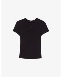Maje - Brand-Embroidered Ribbed Cotton-Jersey T-Shirt - Lyst