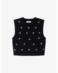 Sandro - Embellished Cropped Knitted Vest Top - Lyst