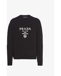 Prada - Intarsia-logo Crewneck Wool And Cashmere-blend Knitted Jumper - Lyst