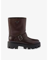 Prada - Stride Leather Mid-Calf Boots - Lyst