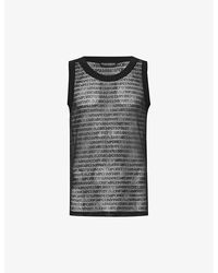 Emporio Armani - Branded-print Sleeveless Stretch-mesh Top - Lyst