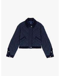 Maje - Quilted Velvet-Trim Woven Jacket - Lyst
