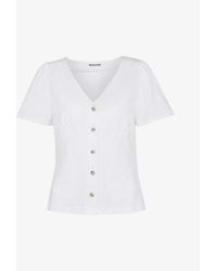 Whistles - V-neck Button Placket Cotton T-shirt - Lyst