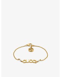 Gucci - Logo-script Glass-pearls Gold-toned Metal Bracelet - Lyst