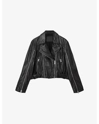 AllSaints - Masone Notched-Collar Leather Biker Jacket - Lyst