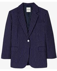 Sandro - Marine Stripe-pattern Regular-fit Woven Blazer - Lyst