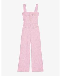 Maje - Square-neck Button-embellished Tweed Dungarees - Lyst
