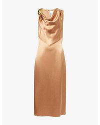 The Dropped Collection - Cowl-Neck Sleeveless Silk Midi Dress - Lyst