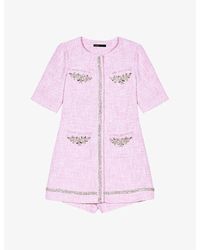Maje - Rhinestone-embroidered Short-sleeve Tweed Playsuit - Lyst