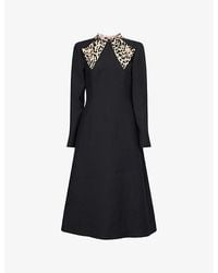 Valentino Garavani - Embellished Long-Sleeves Wool And Silk Midi Dress - Lyst