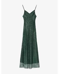 AllSaints - Chantelle Sequin-Embellished V-Neck Woven Midi Dress - Lyst