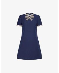 Valentino Garavani - Embellished Short-Sleeves Wool And Silk Mini Dress - Lyst
