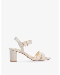 Dune - Merisa Metallic-Woven Block-Heel Sandals - Lyst