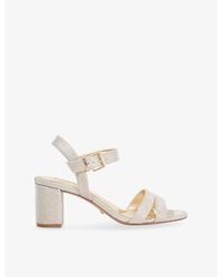 Dune - Merisa Metallic-Woven Block-Heel Sandals - Lyst